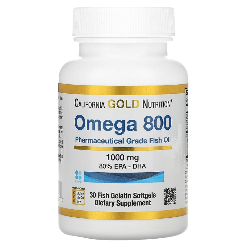 California Gold Nutrition Omega 800 Pharmaceutical Grade Fish Oil 80% EPA/DHA Triglyceride Form 1,000 mg 30 Fish Gelatin Softgels 898220012510