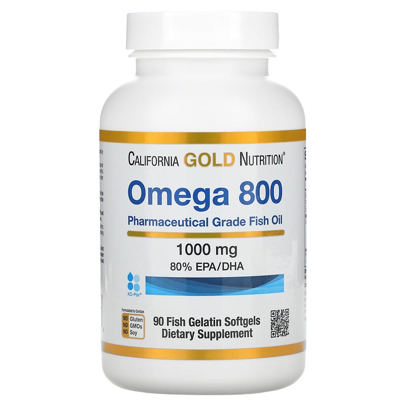 California Gold Nutrition Omega 800 Pharmaceutical Grade Fish Oil 80% EPA/DHA Triglyceride Form 1,000 mg 90 Fish Gelatin Softgels 898220012664
