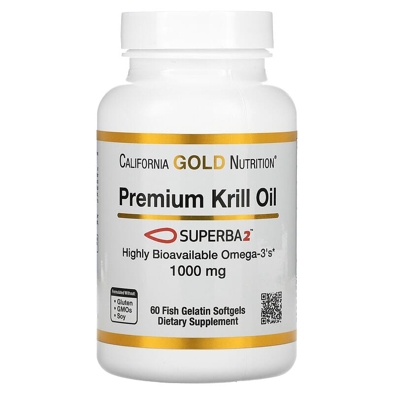 California Gold Nutrition Premium Krill Oil with Superba2 1,000 mg 60 Fish Gelatin Softgels 898220018086