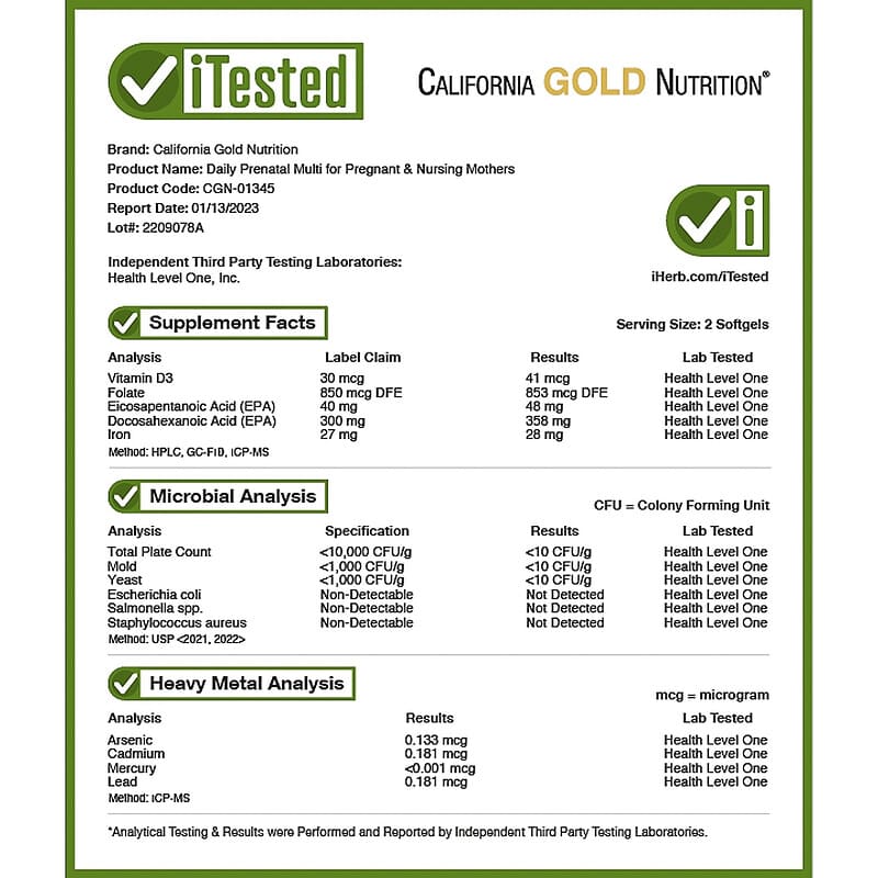 California Gold Nutrition, Prenatal MultiVitamin, 60 Softgel 898220013456