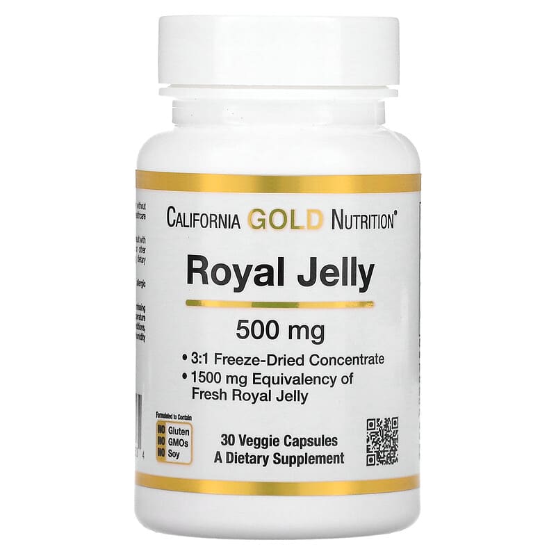 California Gold Nutrition Royal Jelly Concentrated & Freeze Dried 500 mg 30 Veggie Caps 898220009534