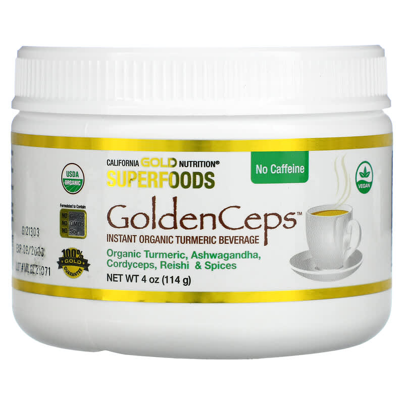 California Gold Nutrition SUPERFOODS - GoldenCeps Organic Turmeric with Adaptogens 4 oz (114 g) 898220014361