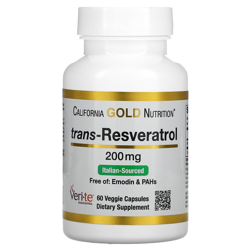 California Gold Nutrition Trans-Resveratrol Italian Sourced 200 mg 60 Veggie Capsules 898220011742