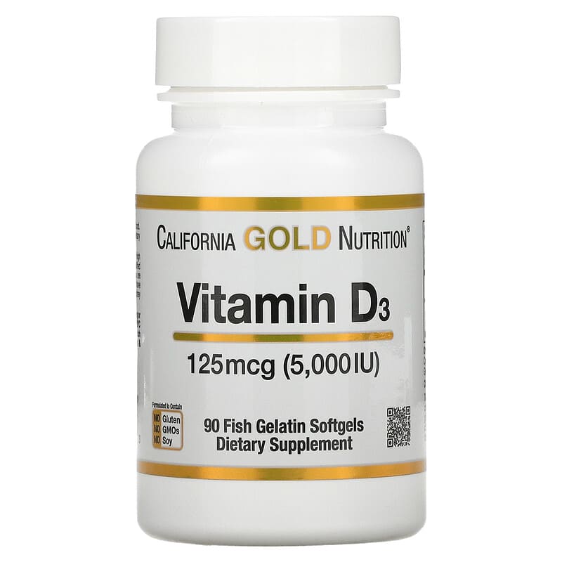 California Gold Nutrition Vitamin D3 125 mcg (5,000 IU) 90 Fish Gelatin Softgels 898220010653