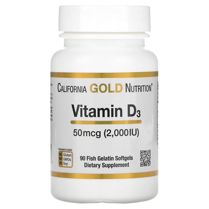 California Gold Nutrition Vitamin D3 50 mcg (2,000 IU) 90 Fish Gelatin Softgels 898220011797