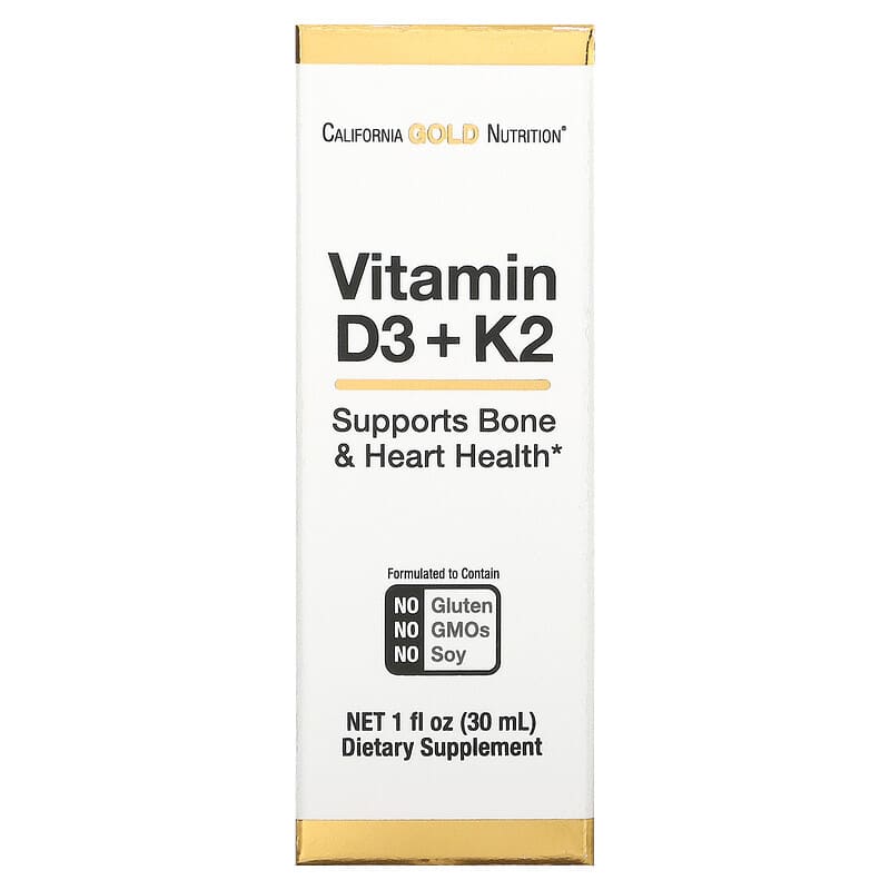 California Gold Nutrition Vitamin D3 + K2 25 mcg (1,000 IU) 1 fl oz (30 ml) 898220020492