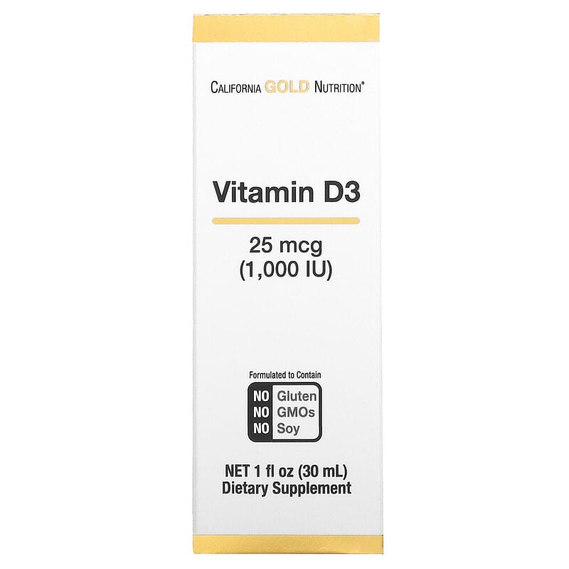 California Gold Nutrition Vitamin D3 Liquid 25 mcg (1,000 IU) 1 fl oz (30 ml) 898220020485