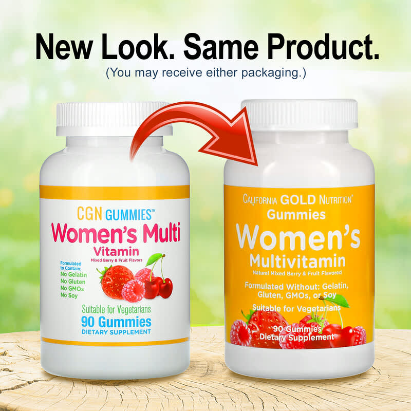 California Gold Nutrition, Women’s Multivitamin Gummies, Mixed Berry and Fruit Flavors, 90 Gummies 898220011995