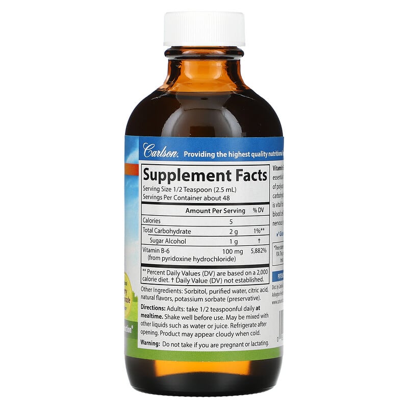 Carlson, B-6 Liquid, Natural Berry Lemonade, 4 fl oz (120 ml) 88395023811