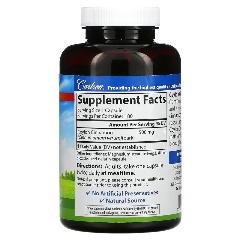Carlson, Ceylon Cinnamon, 180 Capsules 88395810305