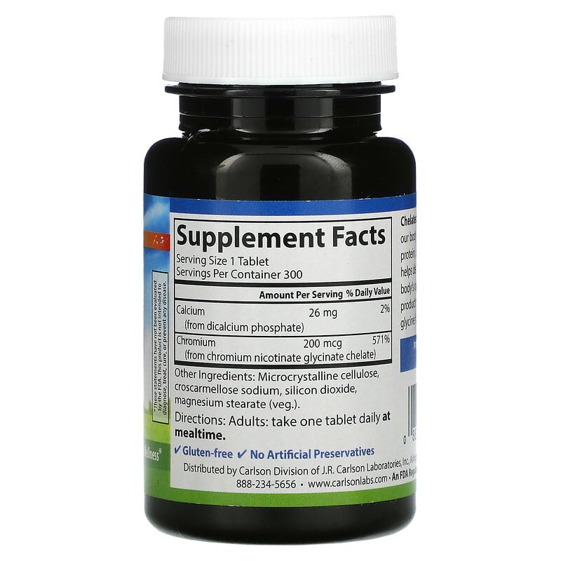 Carlson, Chelated Chromium, 200 mcg, 300 Tablets 88395055133