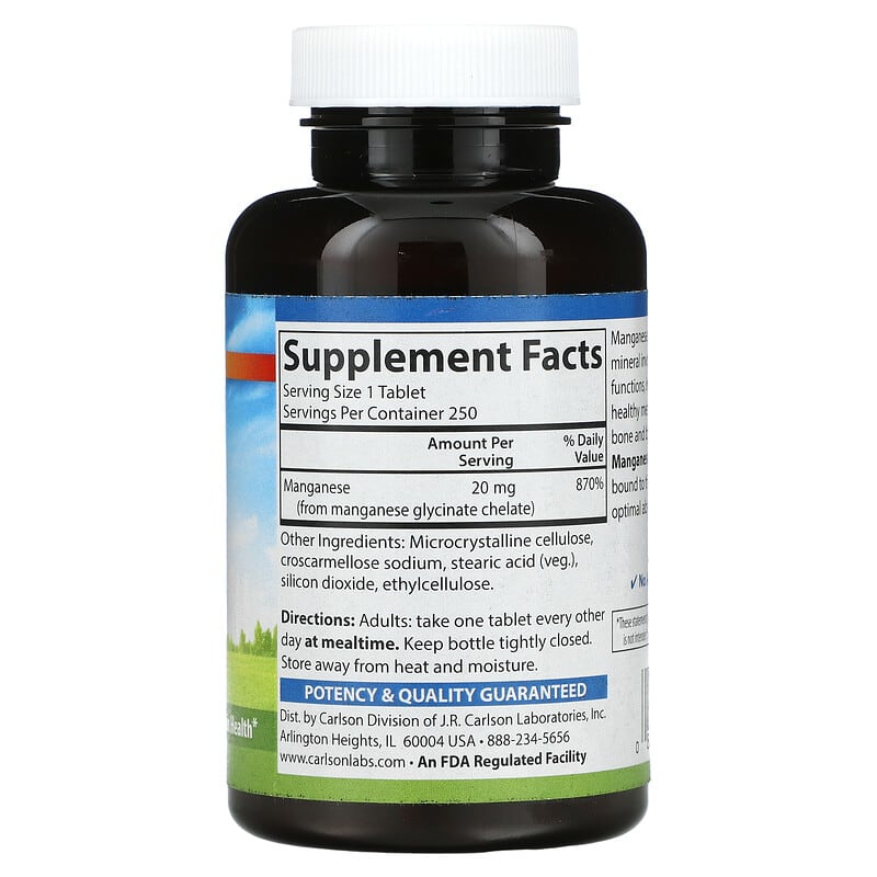 Carlson, Chelated Manganese, 20 mg, 250 Tablets 88395056321