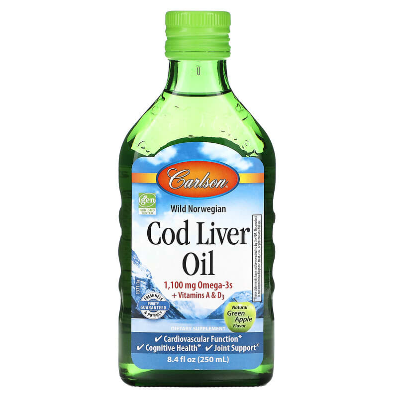 Carlson Cod Liver Oil Natural Green Apple  1,100 mg 8.4 fl oz (250 ml) 88395137105