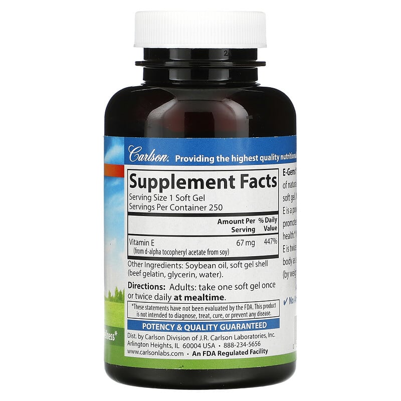 Carlson, E-Gems, 67 mg (100 IU), 250 Softgels 88395003127