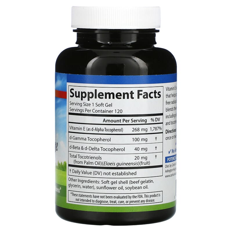 Carlson, E-Gems Elite, Vitamin E, 268 mg (400 IU), 120 Soft Gels 88395007712