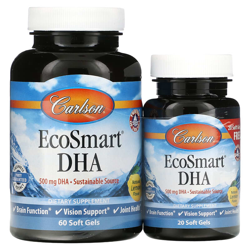 Carlson EcoSmart DHA Natural Lemon 60 Soft Gels + 20 Soft Gels 88395018145
