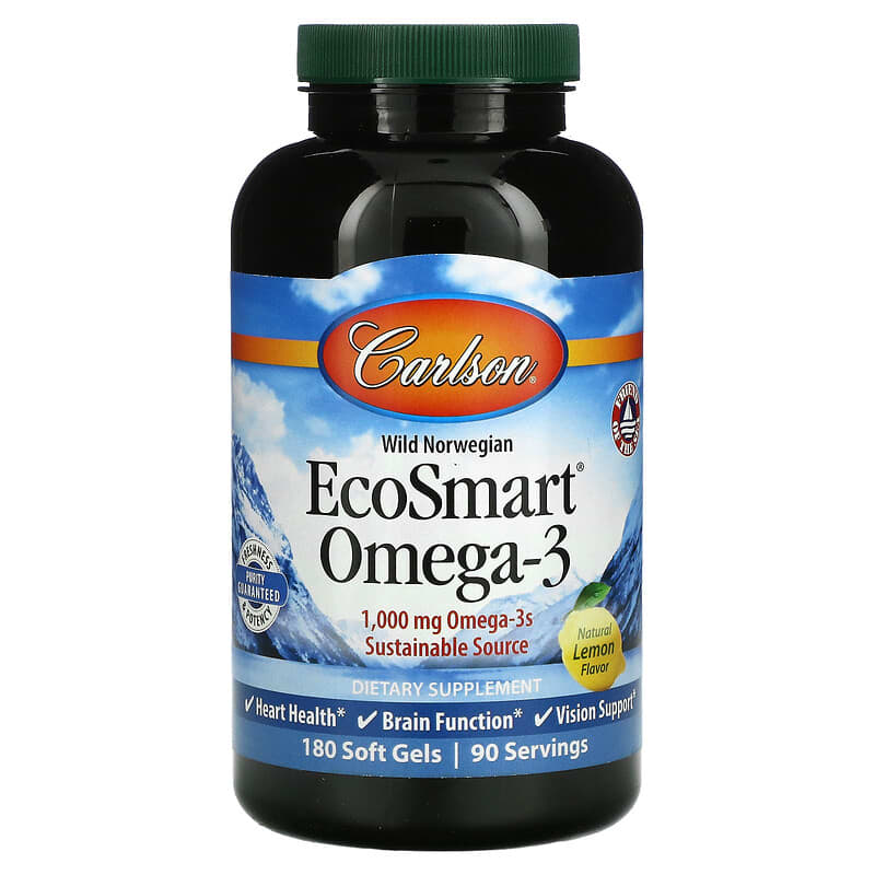 Carlson EcoSmart Omega-3 Natural Lemon 500 mg 180 Soft Gels 88395018022