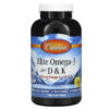 Carlson Elite Omega-3 Plus D & K Natural Lemon Flavor 180 Soft Gels 88395175206