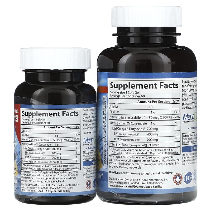 Carlson, Elite Omega-3 Plus D & K, Natural Lemon Flavor, 60 + 30 Free Soft Gels 88395175404