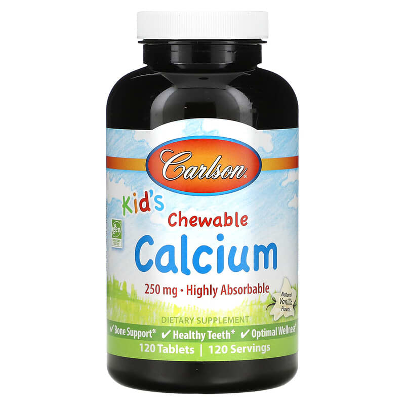 Carlson Kid's Chewable Calcium Natural Vanilla 250 mg 120 Tablets 88395050848