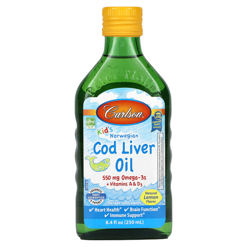 Carlson Kid's Norwegian Cod Liver Oil Natural Lemon 8.4 fl oz (250 ml) 88395013539