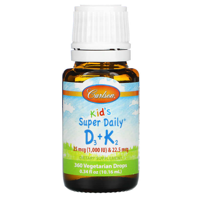 Carlson, Kid's, Super Daily D3+K2, 25 mcg (1,000 IU) & 22.5 mcg, 0.34 fl oz (10.16 ml) 88395105302
