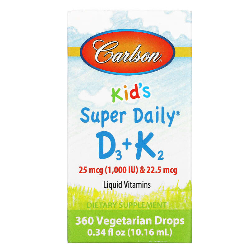 Carlson Kid's Super Daily D3+K2 25 mcg (1,000 IU) & 22.5 mcg 0.34 fl oz (10.16 ml) 88395105302