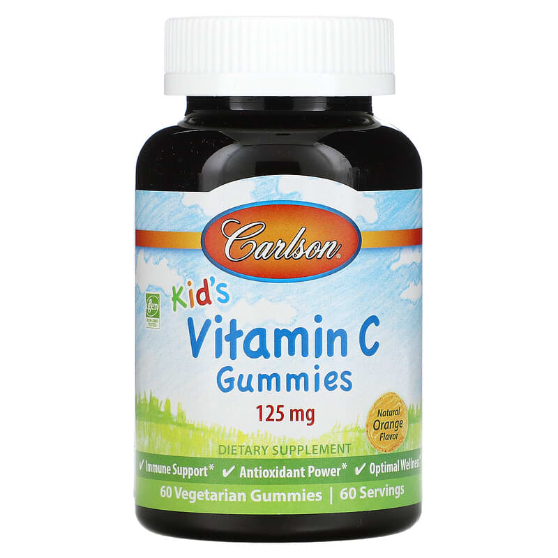 Carlson Kid's Vitamin C Gummies Natural Orange 125 mg 60 Vegetarian Gummies 88395490309
