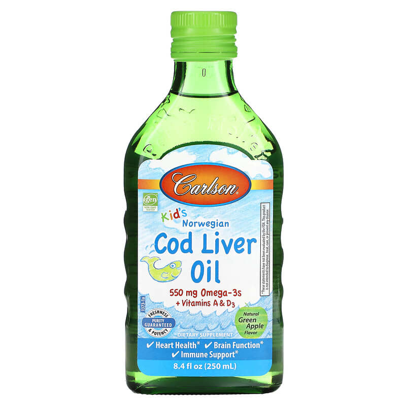 Carlson Kids Cod Liver Oil Natural Green Apple 550 mg 8.4 fl oz (250 ml) 88395137303