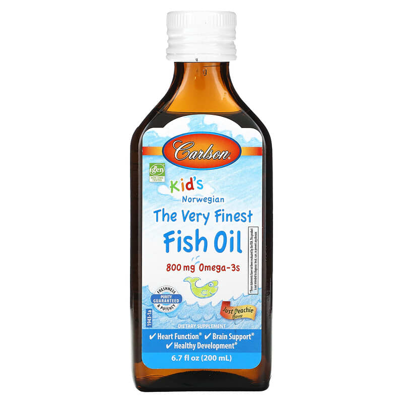 Carlson Kids Norwegian The Very Finest Fish Oil Just Peachie 800 mg 6.7 fl oz (200 ml) 88395194306