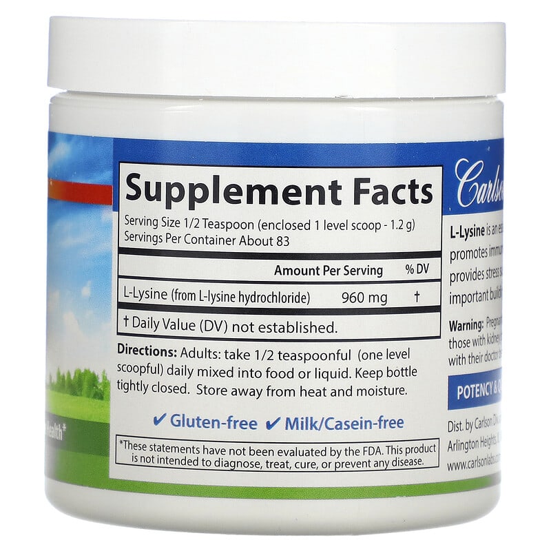 Carlson, L-Lysine Powder, 960 mg, 3.53 oz (100 g) 88395068850