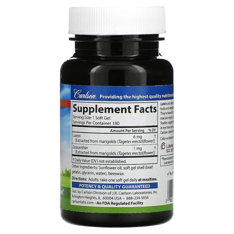 Carlson, Lutein, 6 mg, 180 Soft Gels 88395086526