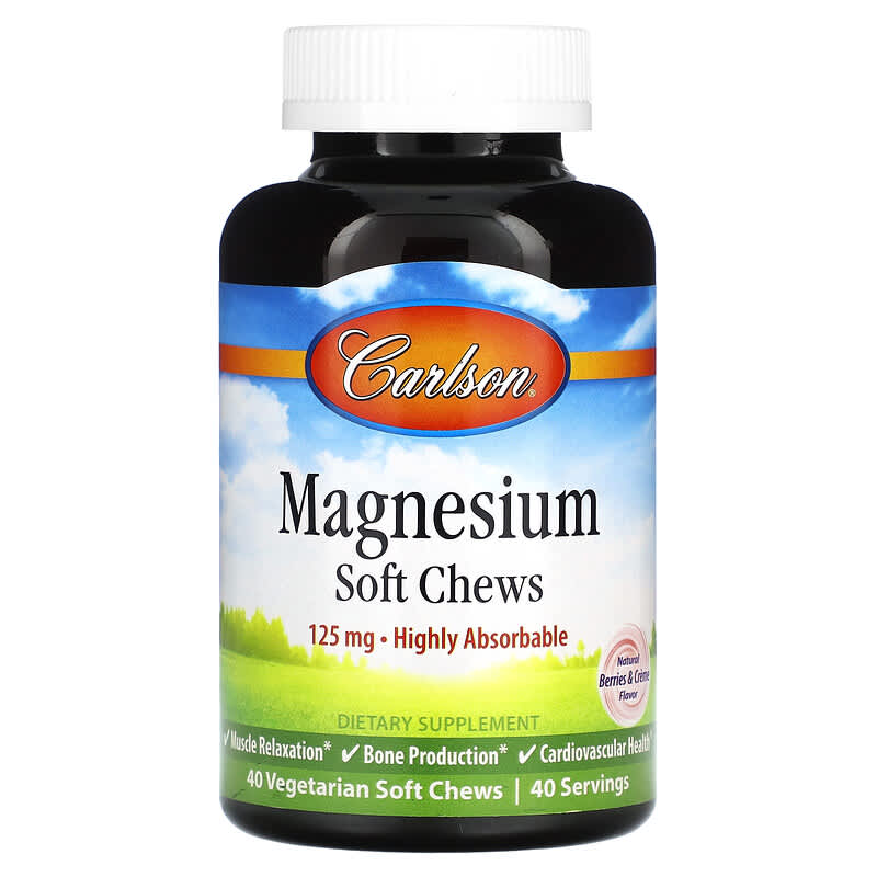 Carlson Magnesium Natural Berries & Creme 125 mg 40 Vegetarian Soft Chews 88395580604
