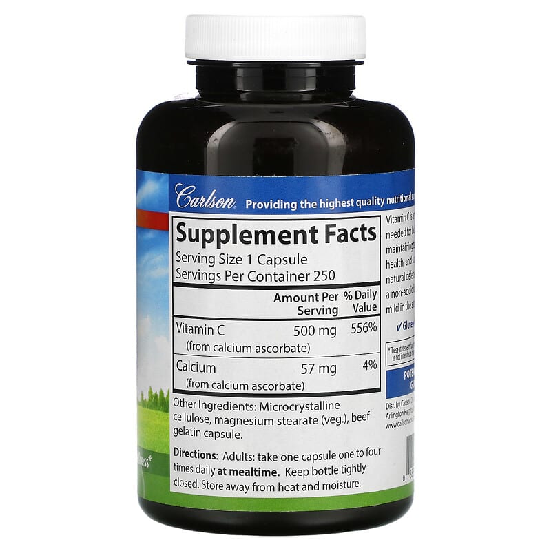 Carlson, Mild-C, 500 mg, 250 Capsules 88395030628