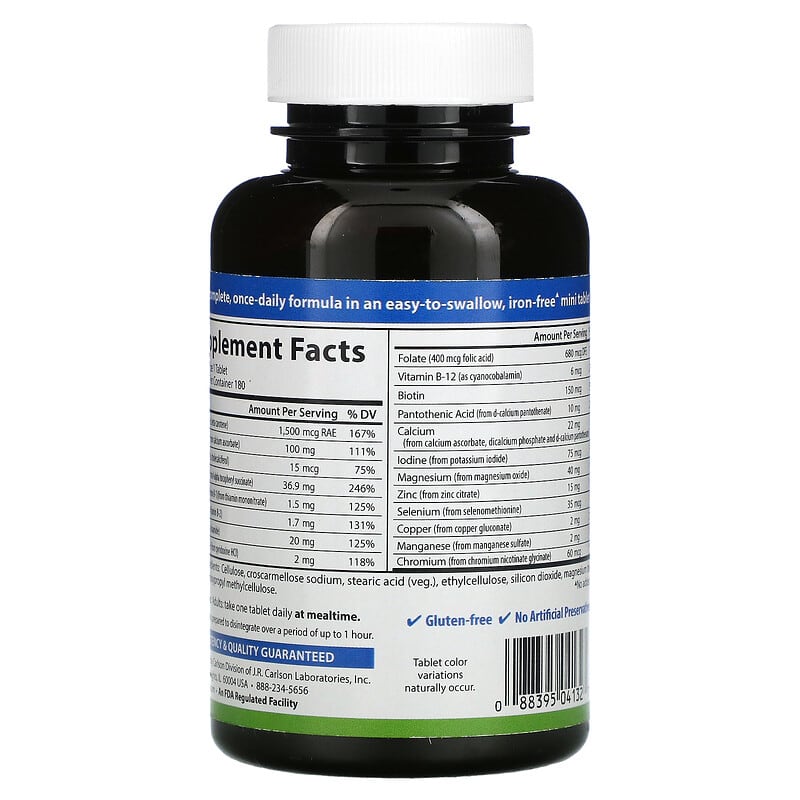 Carlson, Mini-Multi, Vitamins & Minerals, Iron-Free, 180 Mini Tablets 88395041327