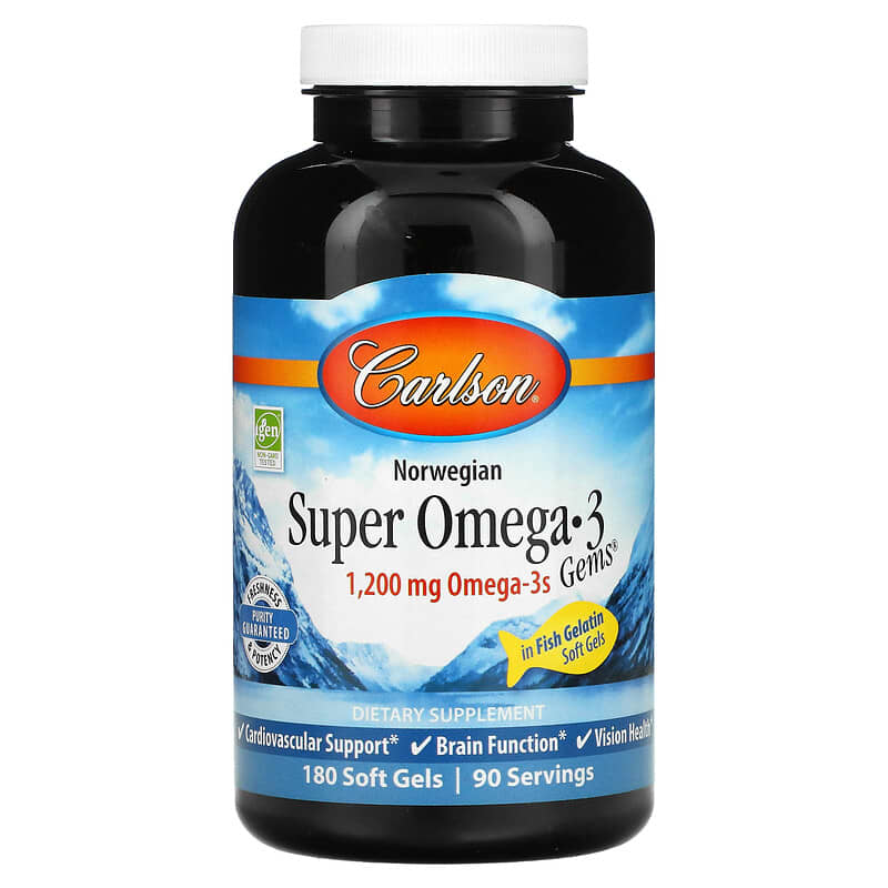Carlson Norwegian Super Omega-3 Gems 600 mg 180 Soft Gels 88395153204