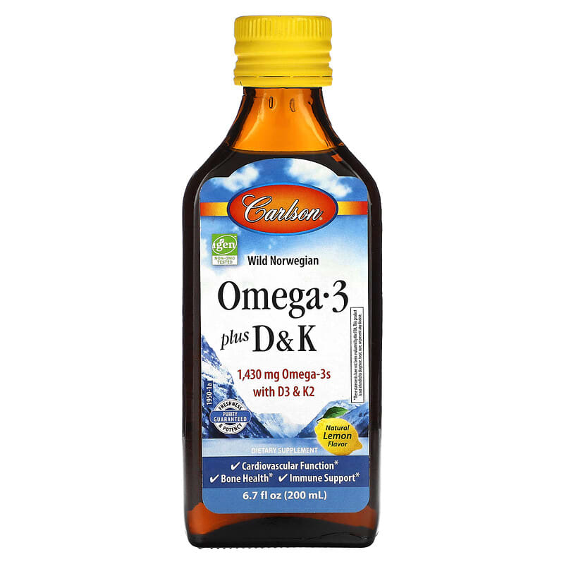 Carlson Omega 3 Plus D & K Natural Lemon 1,430 mg 6.7 fl oz (200 ml) 88395195006