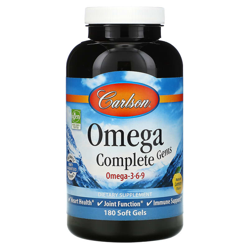 Carlson Omega Complete Gems Natural Lemon 180 Soft Gels 88395017339