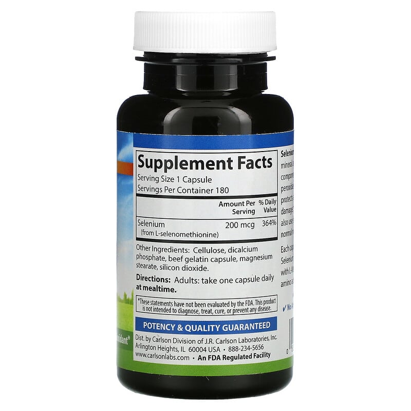 Carlson, Selenium, 200 mcg, 180 Capsules 88395052828