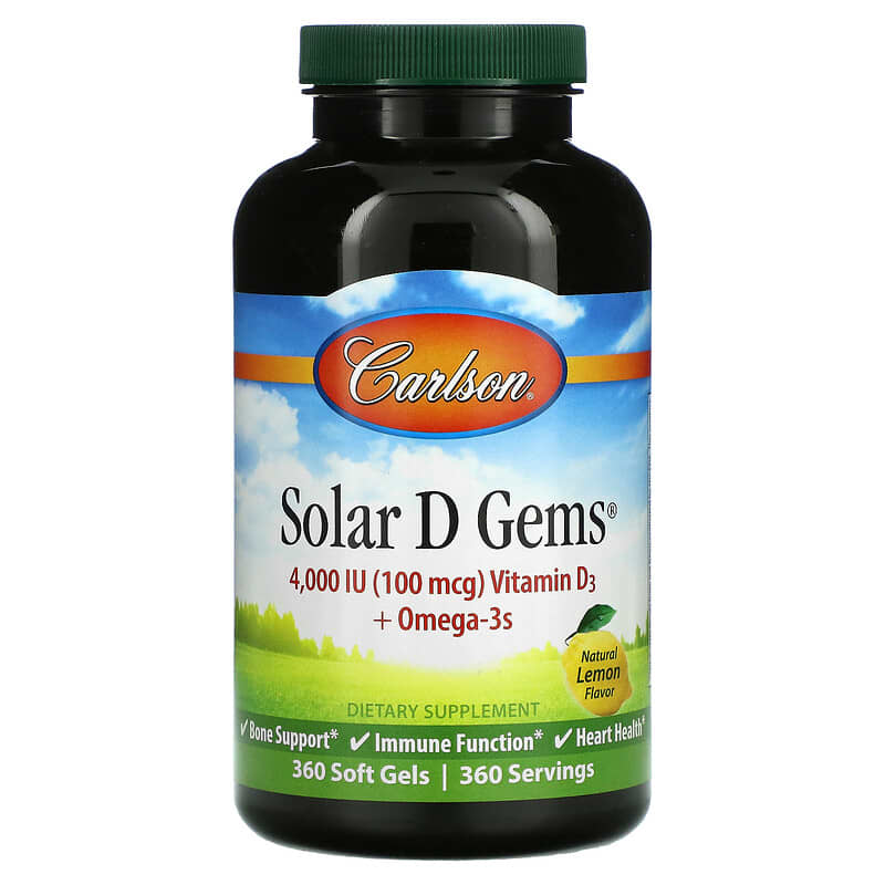 Carlson Solar D Gems Natural Lemon  100 mg (4,000 IU) 360 Soft Gels 88395014833