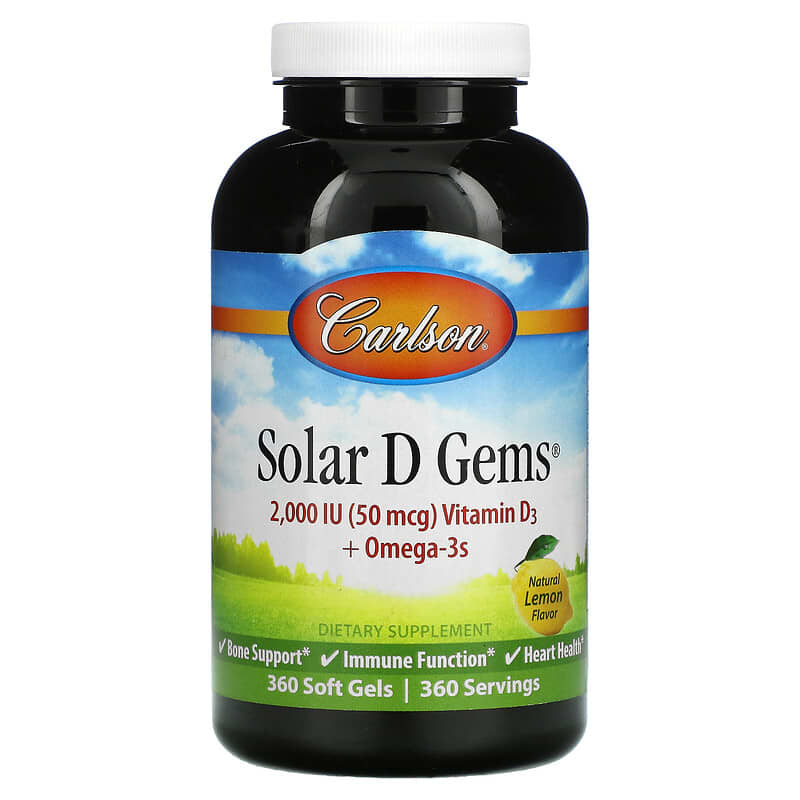 Carlson Solar D Gems Vitamin D3 + Omega-3s Natural Lemon 360 Soft Gels 88395014734