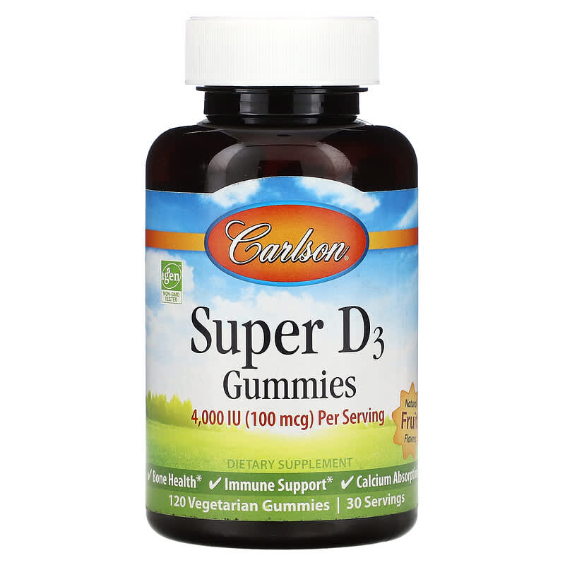 Carlson Super D3 Gummies Natural Fruit 25 mcg (1,000 IU) 120 Vegetarian Gummies 88395498008