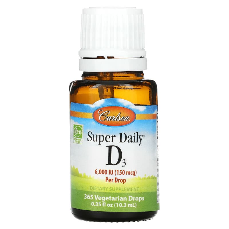 Carlson, Super Daily D3, 150 mcg (6,000 IU), 0.35 fl oz (10.3 ml) 88395120008