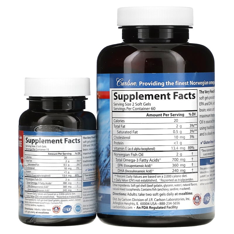 Carlson, The Very Finest Fish Oil, Natural Orange, 350 mg, 120 + 30 Free Soft Gels 88395016448