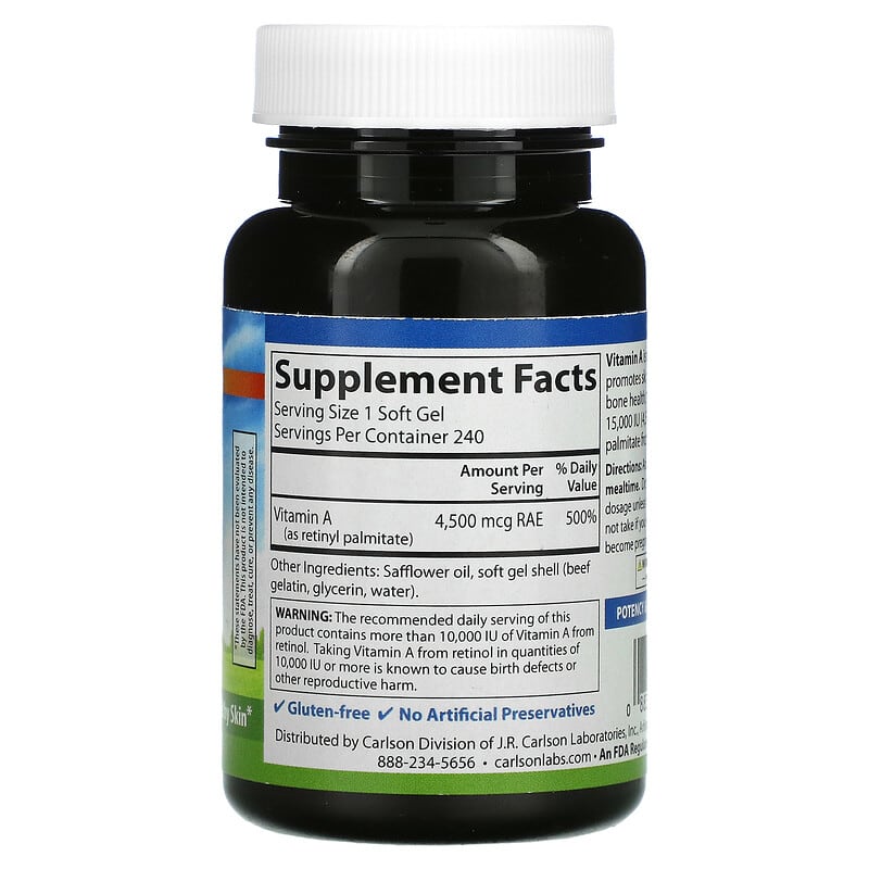 Carlson, Vitamin A, 15,000 IU, 240 Soft Gels 88395011023