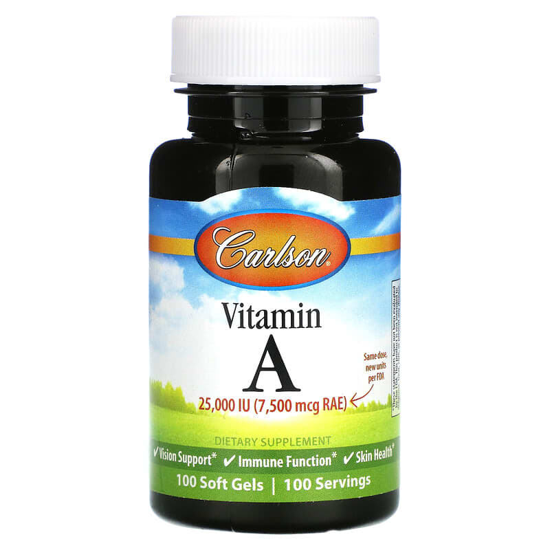 Carlson Vitamin A 7,500 mcg (25,000 IU) 100 Soft Gels 88395011313