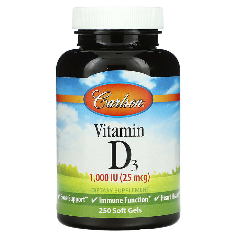 Carlson Vitamin D3 25 mcg (1,000 IU) 250 Soft Gels 88395014529