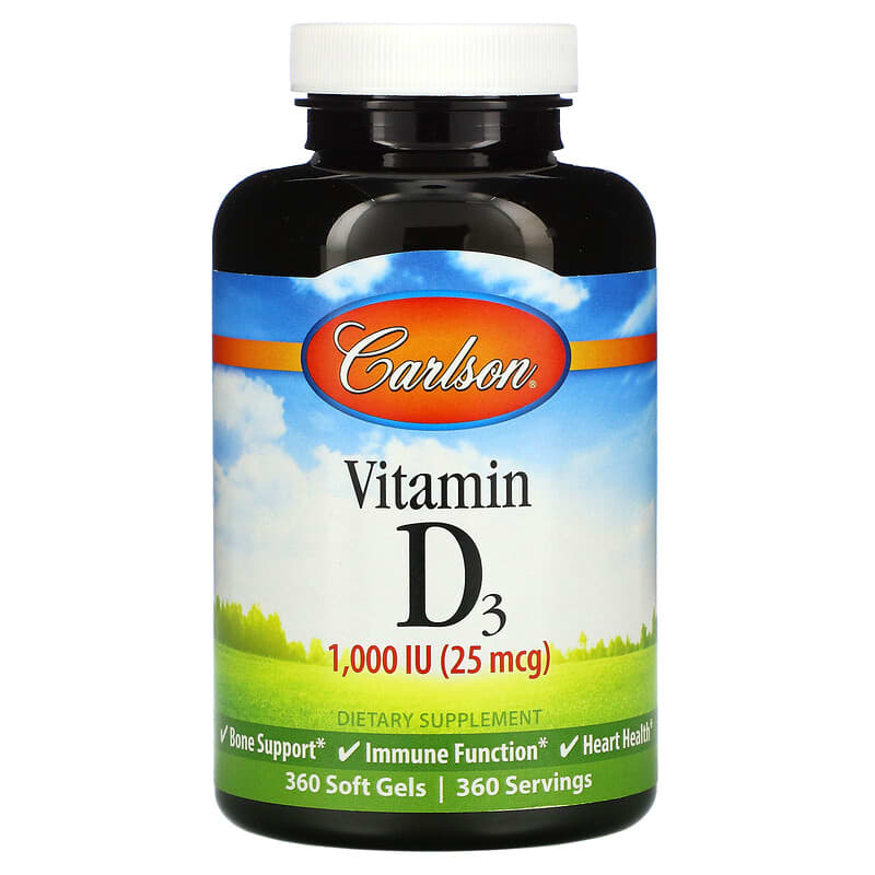 Carlson Vitamin D3 25 mcg (1,000 IU) 360 Soft Gels 88395145605