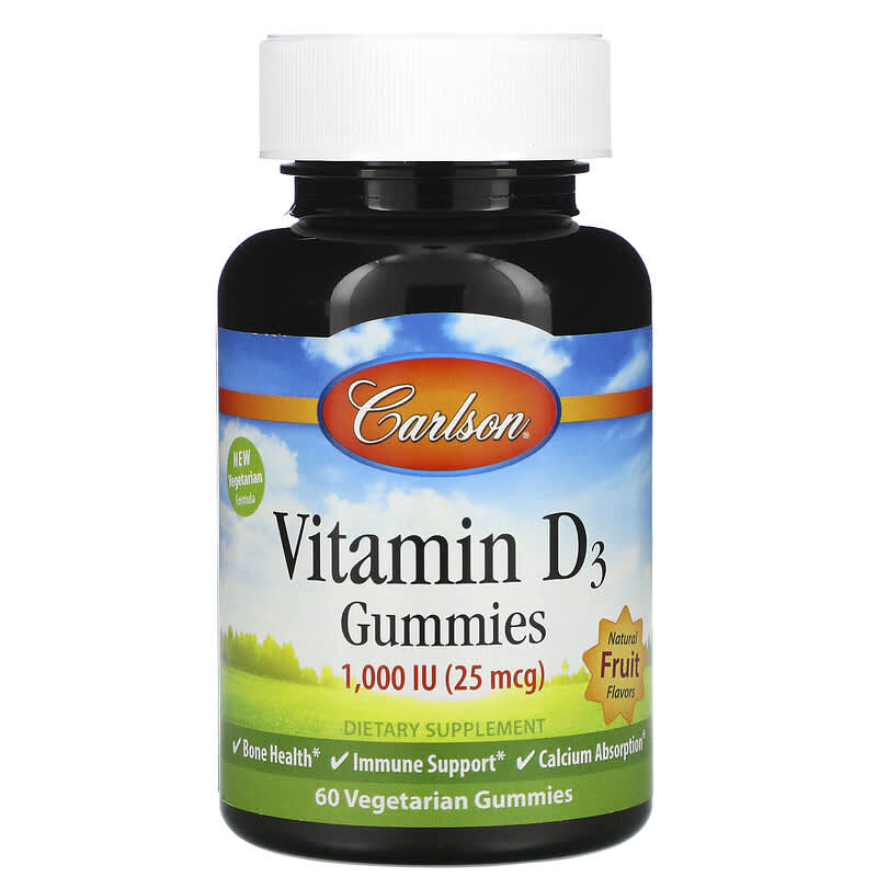 Carlson Vitamin D3 Gummies Natural Fruit Flavors 25 mcg (1,000 IU) 60 Gummies 88395494000