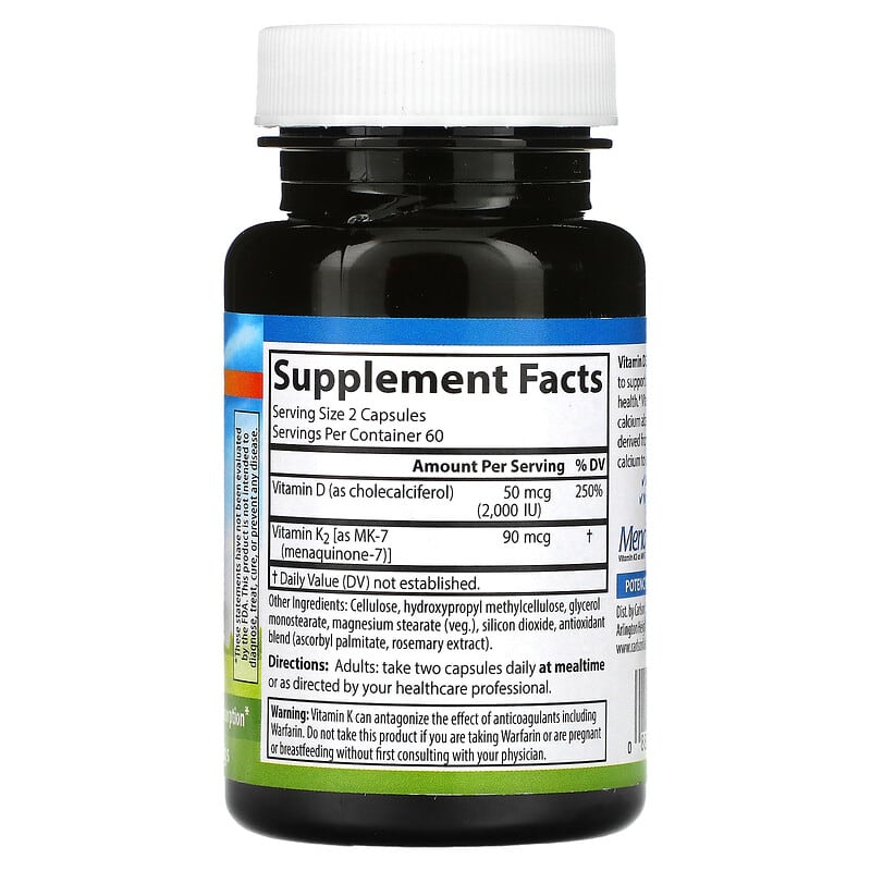 Carlson, Vitamin D3 + K2, 50 mcg (2,000 IU) & 90 mcg, 120 Vegetarian Capsules 88395106200